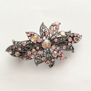 Pink Iridescent Crystal Flower Barrette
